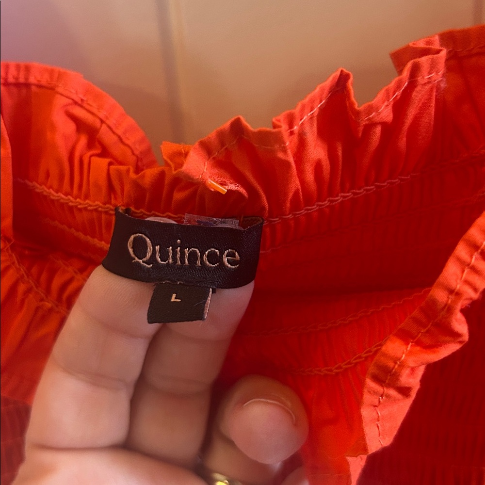 Quince smocked orange midi dress - Picture 4 of 6